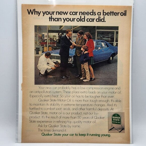Quaker State Motor Oil Vintage 1970s LIFE Magazine Print Ad New Old Car - Picture 1 of 1